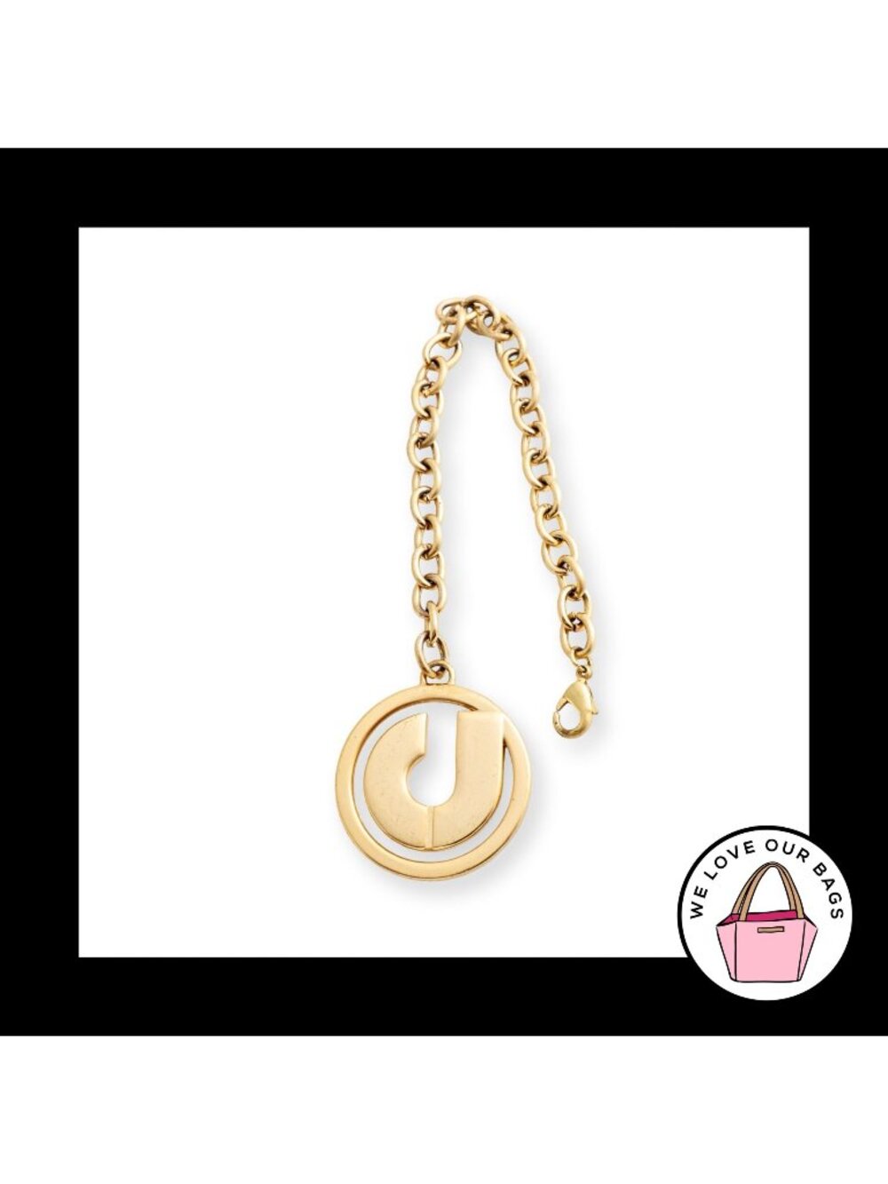 CHARLES JOURDAN CJ Logo Cutout Gold Brass Metal Bag Charm Hang Tag Keychain Fob